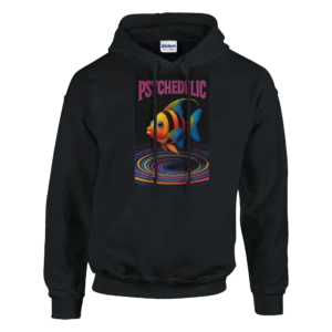 Psychedelic Fish Vibes Unisex Pullover Hoodie , Vibrant Retro Art , Gildan 18500