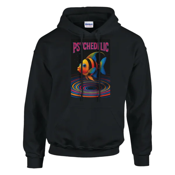 Psychedelic Fish Vibes Unisex Pullover Hoodie , Vibrant Retro Art , Gildan 18500