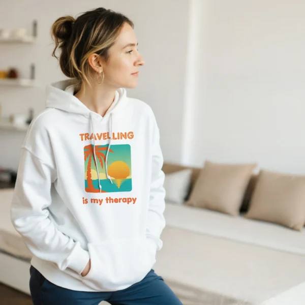 Sunset Beach Therapy Hoodie , Tropical Travel Comfort , Classic Unisex Pullover Gildan 18500