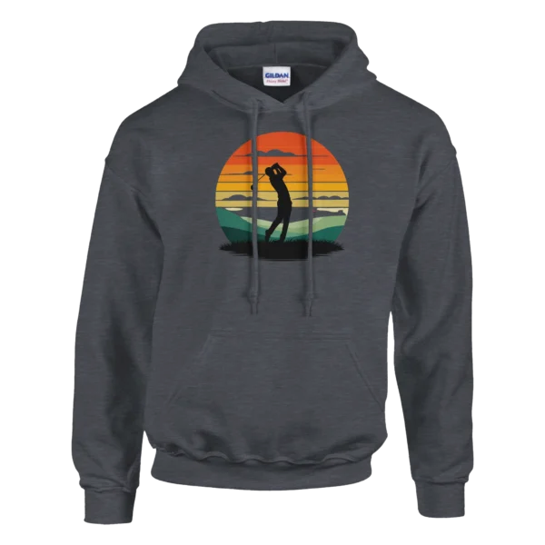 Retro Sunset Golfer Hoodie , Classic Unisex Pullover for Golf Enthusiasts