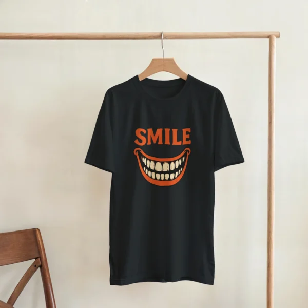Retro Smile Orange Teeth Unisex T-shirt , Heavyweight Gildan 5000 in Dark Heather or Black