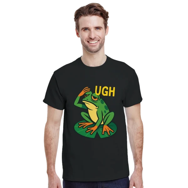 Feeling That Monday Vibe? 'Ugh' Frog Heavyweight Unisex Crewneck T-shirt in Your Choice of Bold Hues