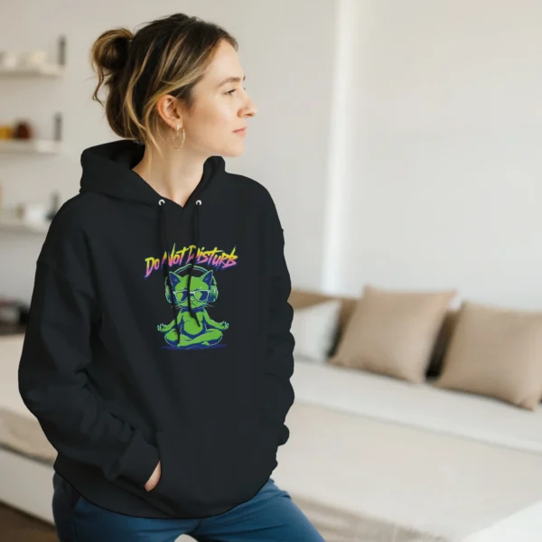 Neon Zen Cat 'Do Not Disturb' Hoodie , Retro Vibes Pullover for Ultimate Chill