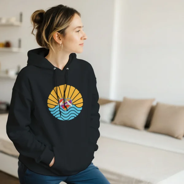 Retro Love Sunset Hoodie , Classic Unisex Pullover with Heart Hands Design , Gildan 18500