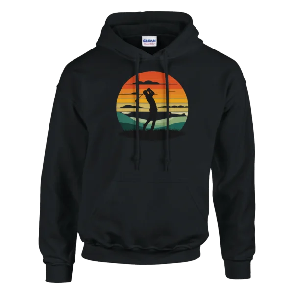 Retro Sunset Golfer Hoodie , Classic Unisex Pullover for Golf Enthusiasts