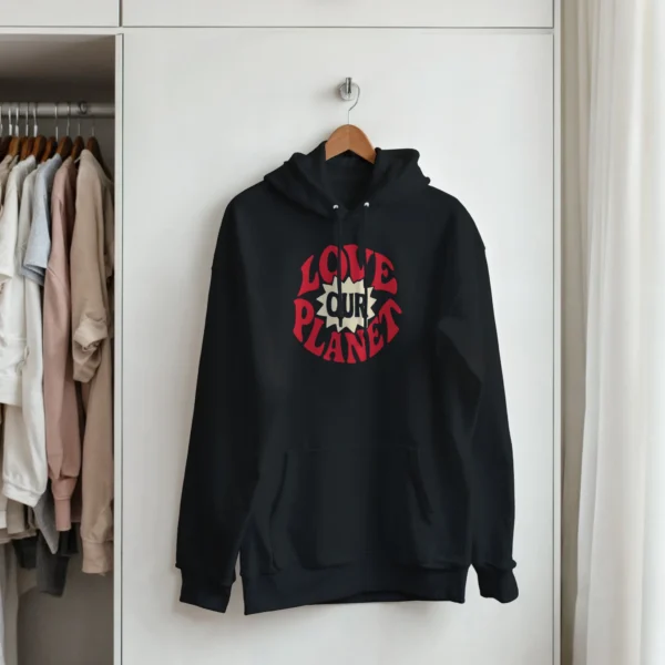 Retro "Love Our Planet" Eco-Conscious Hoodie , Classic Unisex Pullover