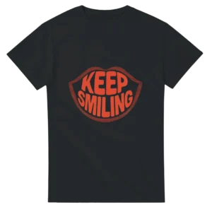 Retro "Keep Smiling" Lips Heavyweight Unisex Crewneck T-shirt , Gildan 5000