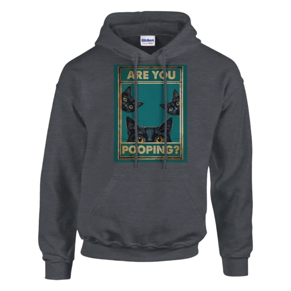 Humorous Black Cat Peekaboo Pullover Hoodie , Funny "Are You Pooping?" Pet Lover Gift , Gildan 18500