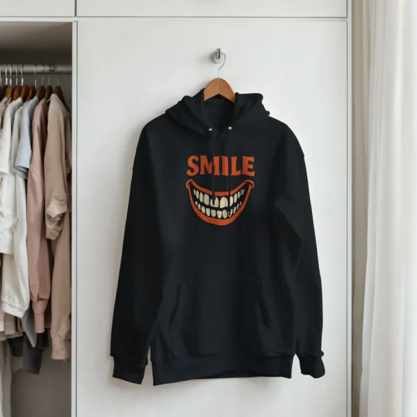 Retro Spooky Grin Smile Hoodie , Classic Unisex Pullover Hoodie for Halloween and Beyond