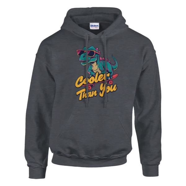 Retro Skater Dinosaur "Cooler Than You" Hoodie , Bold and Stylish Unisex Pullover for Dino Lovers