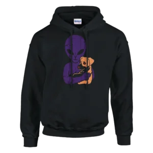 Cosmic Companion Hoodie: Alien and Best Friend Dog Print , Classic Unisex Pullover