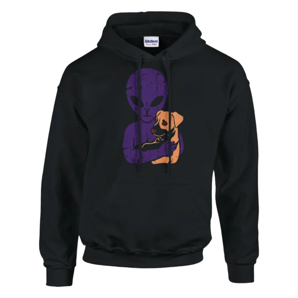 Cosmic Companion Hoodie: Alien and Best Friend Dog Print , Classic Unisex Pullover