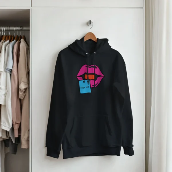 Vampire Kiss Me Lips Hoodie , Bold Pop Art Pullover for Edgy Style