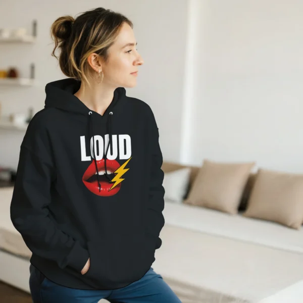 Loud and Bold Pop Art Lips Hoodie , Gildan 18500 - Make a Statement in Black or Dark Heather