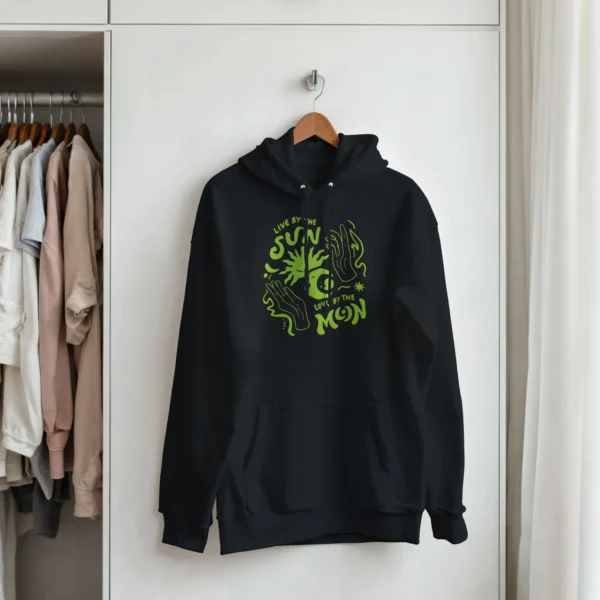 Neon Green 'Live by the Sun, Love by the Moon' Mystical Hoodie , Gildan 18500