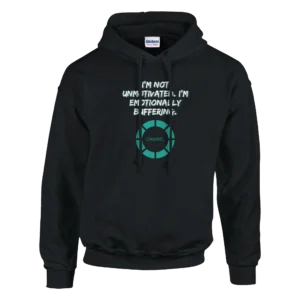 Emotionally Buffering Funny Hoodie , Chill and Unmotivated Tech Humor Pullover , Gildan 18500 in Your Choice of Colors