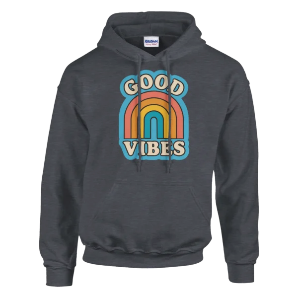 Good Vibes Retro Rainbow Pullover Hoodie , Classic Unisex Comfort