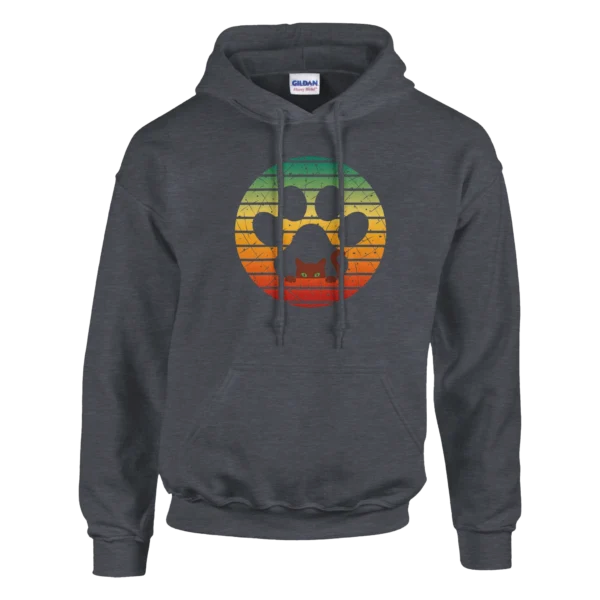 Retro Sunset Kitty Paw Print Pullover Hoodie , Classic Unisex Comfort