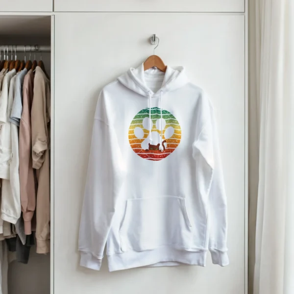 Retro Sunset Kitty Paw Print Pullover Hoodie , Classic Unisex Comfort