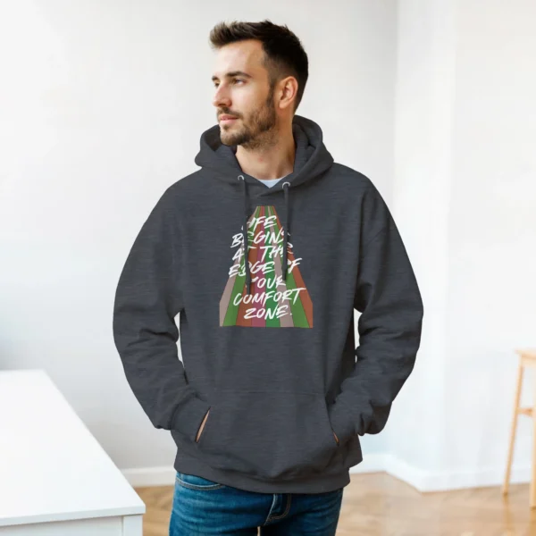 Inspiring Quote Graphic Hoodie: 'Life Begins at the Edge of Your Comfort Zone' , Classic Unisex Pullover Hoodie