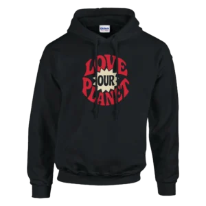 Retro "Love Our Planet" Eco-Conscious Hoodie , Classic Unisex Pullover