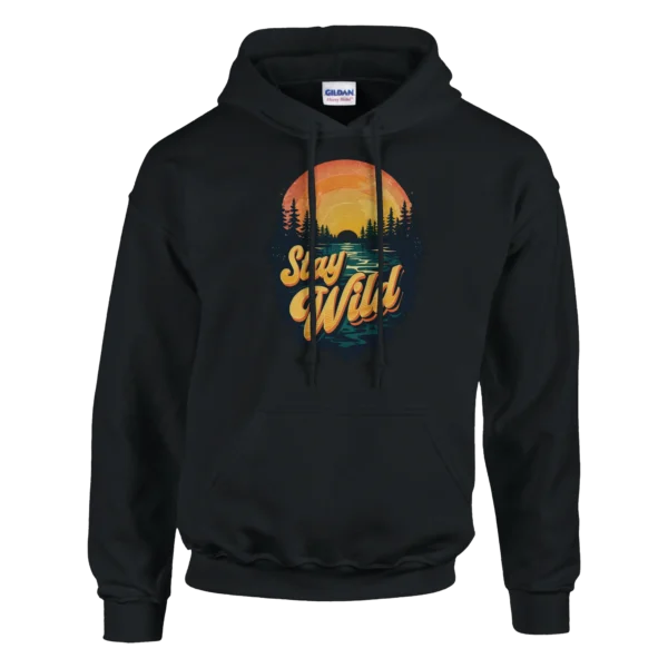 Stay Wild Retro Sunset Unisex Hoodie , Gildan 18500