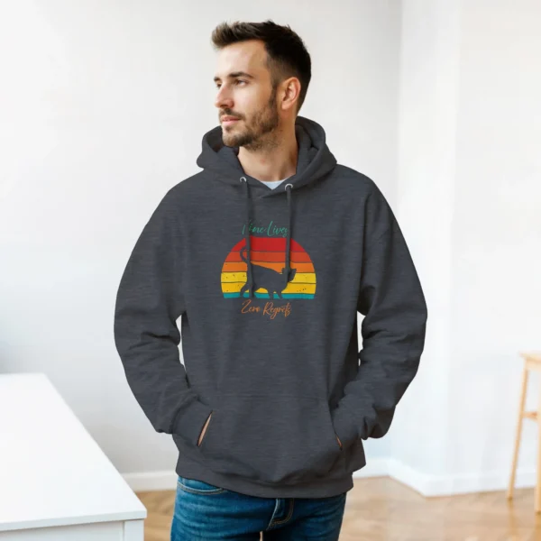 Nine Lives, Zero Regrets Cat Hoodie , Retro Sunset Feline Pullover , Classic Unisex Gildan 18500