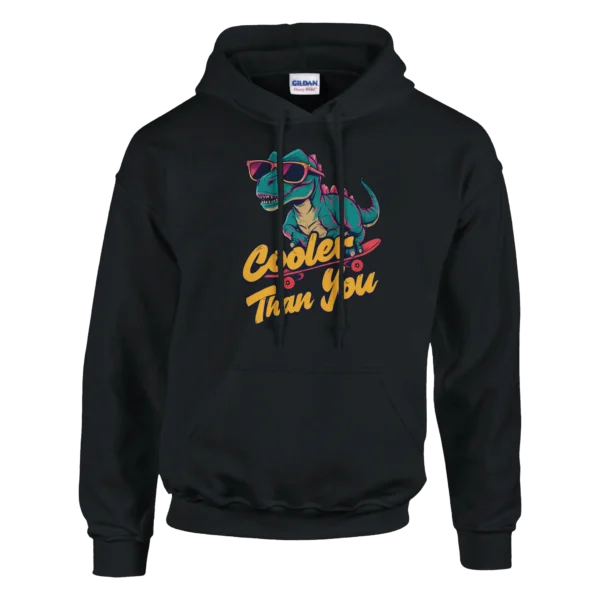Retro Skater Dinosaur "Cooler Than You" Hoodie , Bold and Stylish Unisex Pullover for Dino Lovers