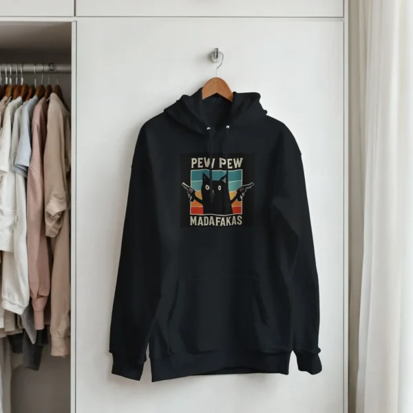 Pew Pew Madafakas Cat Pullover Hoodie , Retro Cool Cat Lover Gift