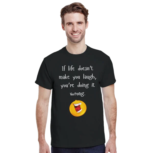 Laugh More! Funny Quote and Emoticon Heavyweight Unisex Crewneck T-shirt , Gildan 5000
