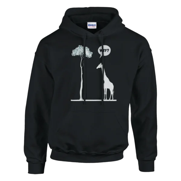 WTF? Humorous Giraffe and Red Tree Classic Unisex Pullover Hoodie , Gildan 18500