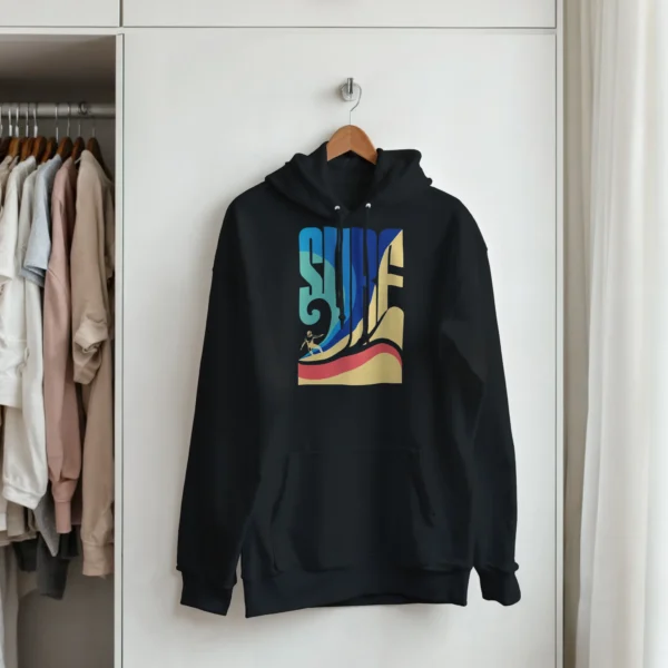 Retro Surf Vibe Pullover Hoodie , Classic Unisex Comfort and Style