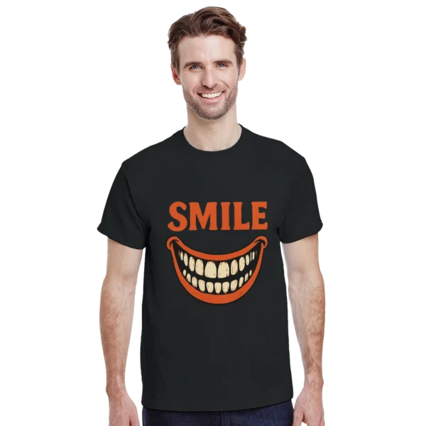 Retro Smile Orange Teeth Unisex T-shirt , Heavyweight Gildan 5000 in Dark Heather or Black