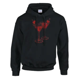 Valentine's Day Lovers Martini Cocktail Glasses Unisex Pullover Hoodie , Gildan 18500