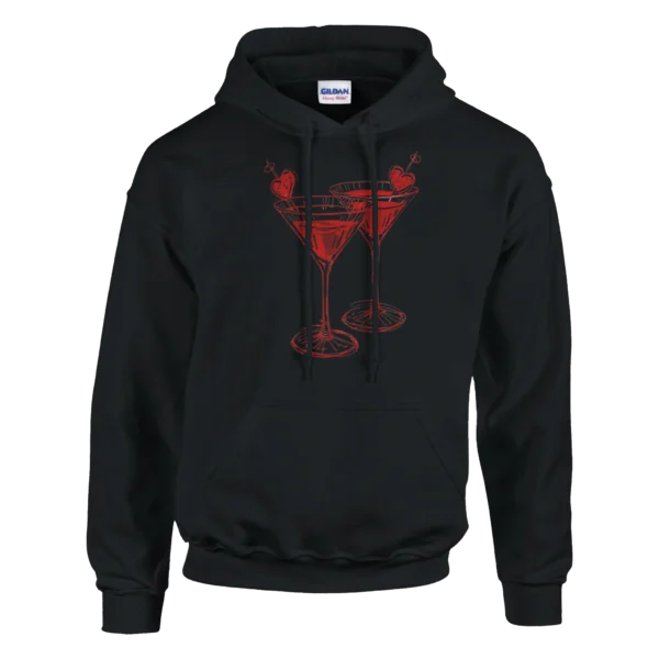 Valentine's Day Lovers Martini Cocktail Glasses Unisex Pullover Hoodie , Gildan 18500