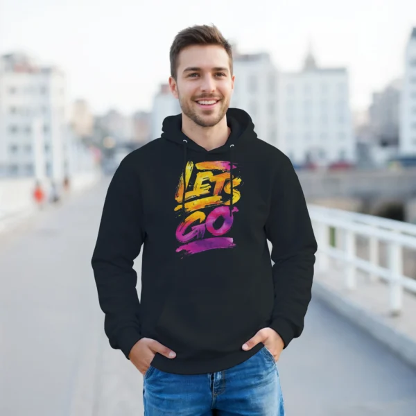 Unisex 'Let's Go' Watercolor Ombre Hoodie , Vibrant Pink and Orange Blend