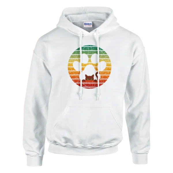 Retro Sunset Kitty Paw Print Pullover Hoodie , Classic Unisex Comfort