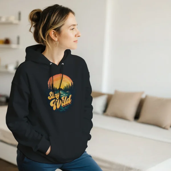 Stay Wild Retro Sunset Unisex Hoodie , Gildan 18500
