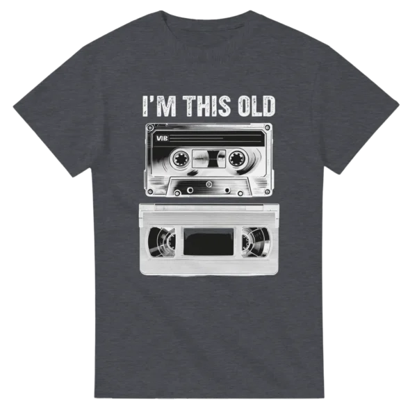 Retro Rewind: "I'm This Old" Cassette and VHS Unisex T-shirt , Nostalgia Black and Dark Heather Tee