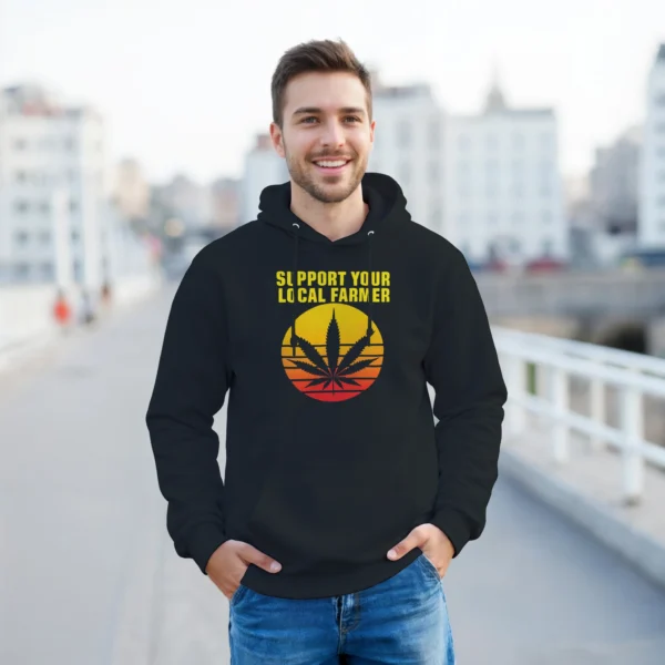 Sunset Cannabis Leaf "Support Your Local Farmer" Pullover Hoodie , Classic Gildan 18500