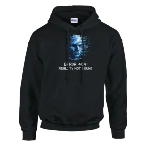 Error 404: Reality Not Found Glitch Art Hoodie , Cyberpunk Pixelated Face Pullover