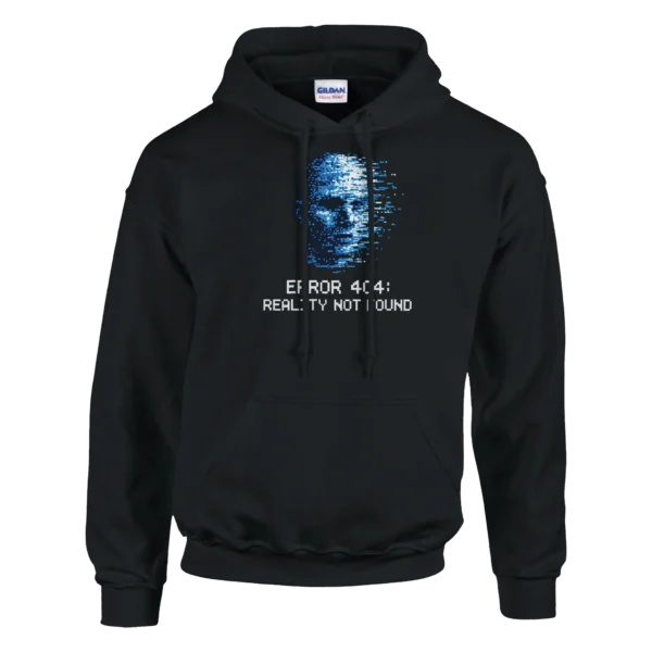 Error 404: Reality Not Found Glitch Art Hoodie , Cyberpunk Pixelated Face Pullover