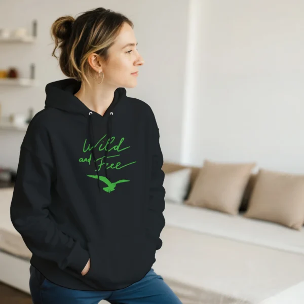 Wild and Free Green Script and Bird Hoodie , Classic Unisex Pullover Hoodie