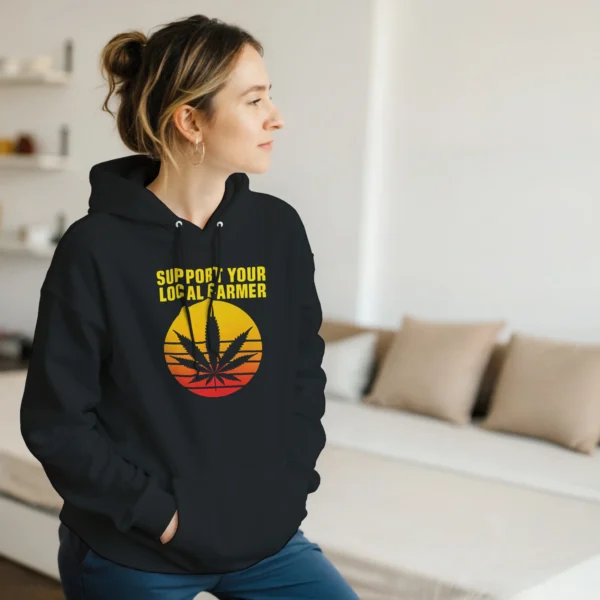 Sunset Cannabis Leaf "Support Your Local Farmer" Pullover Hoodie , Classic Gildan 18500