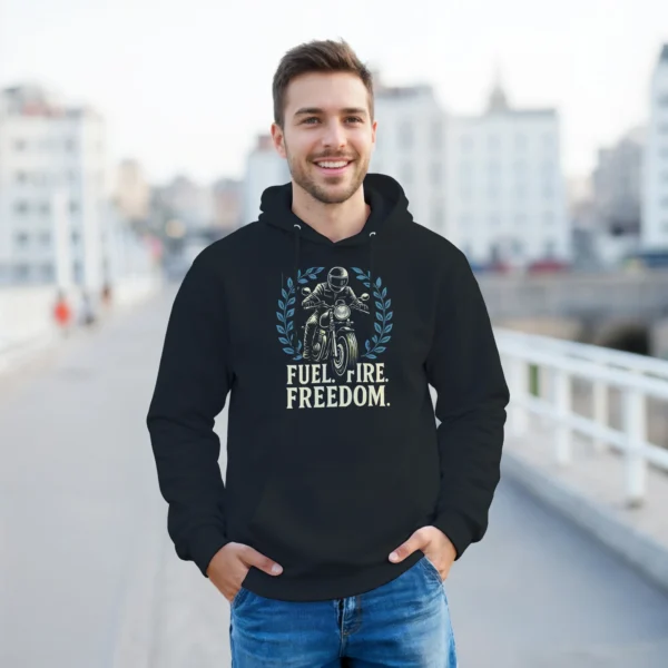 Fuel. Fire. Freedom. Motorcycle Enthusiast Unisex Hoodie , Gildan 18500