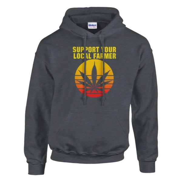 Sunset Cannabis Leaf "Support Your Local Farmer" Pullover Hoodie , Classic Gildan 18500