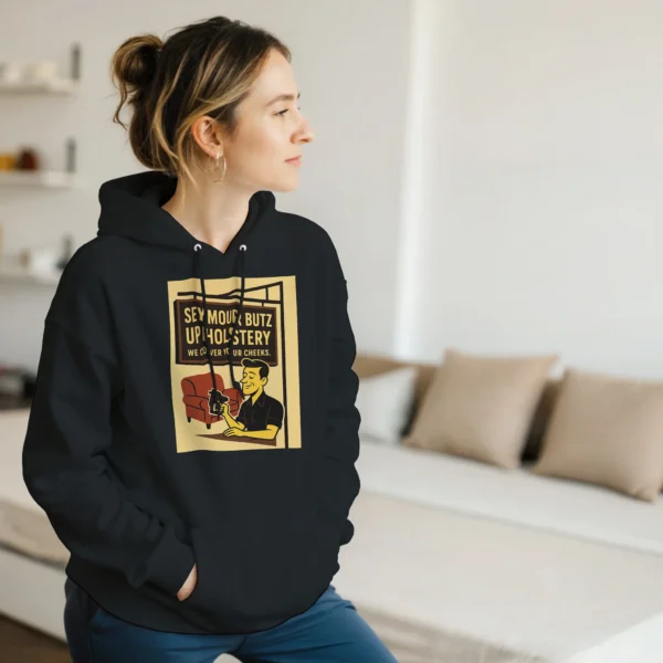 Retro Upholstery Humor Pullover Hoodie , Classic Unisex Comfort