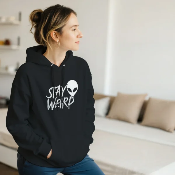 Stay Weird Alien Dripping Font Unisex Hoodie , Gildan 18500 - Embrace Your Unique Style
