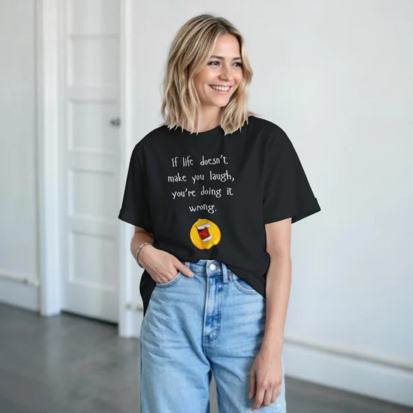 Laugh More! Funny Quote and Emoticon Heavyweight Unisex Crewneck T-shirt , Gildan 5000