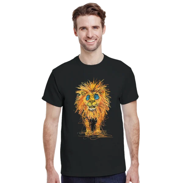 Abstract 'King of the Jungle' Tee , Vibrant Scribble Art Lion Heavyweight Crewneck T-shirt